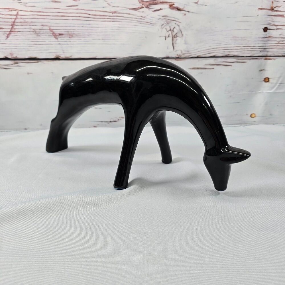 Mid Century Mod MCM Style Animal‎ Sculpture Figurine Black Ceramic Deer Giraffe